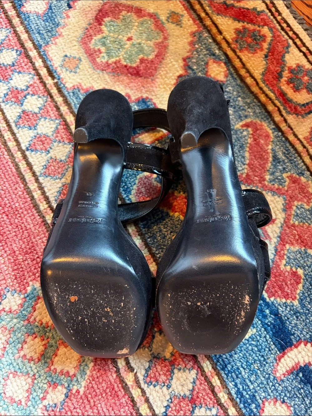 Saint Laurent Black Suede and patent leather accent Crisscross Strap Heels